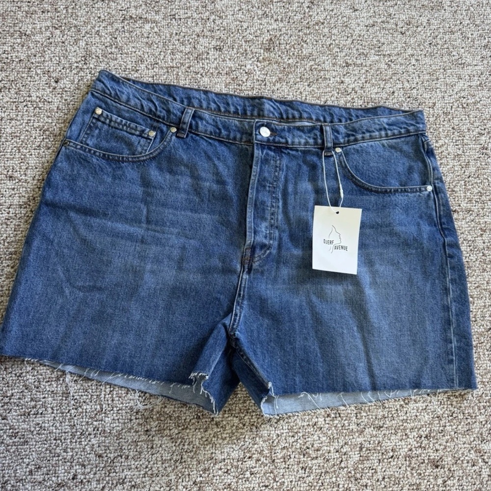 Djerf Avenue Dark Blue Denim Cutoff Shorts